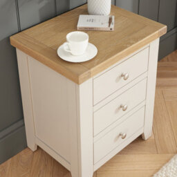 The Furniture Market Cheshire Dove Grey 3 Drawer Bedside Table Solid Oak Whitewash Top Shaker Style Nightstand Fully Assembled Bedroom Storage Cabinet - thumbnail 3