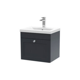 Balterley Swynnerton Traditional 1 Drawer Wall Hung Vanity Unit With Mid-Edge Basin, Dark Grey, 500mm - thumbnail 1