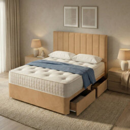 "Adore Designs Portland Plush Velvet Divan Bed, 50"" Headboard - 4Ft Small Double - Coffee - 2 Drawers Same Side" - thumbnail 1