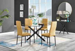 Furniturebox Uk Novara Black Leg 120Cm Round Glass Dining Table & 4 Mustard Velvet Milan Black Leg Chairs - thumbnail 1