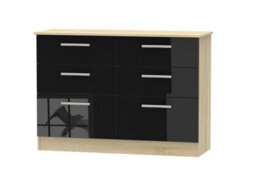 Trent 6 Drawer Midi Chest Of Drawers In Black & Black Matt (Ready Assembled) - thumbnail 1
