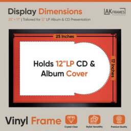 "AK Frames 25X17"" Black Sleek Vinyl Record Frame With Poppy Red Mount For 12 Inch Lp Cover & Disc - Overlapped Design" - thumbnail 2