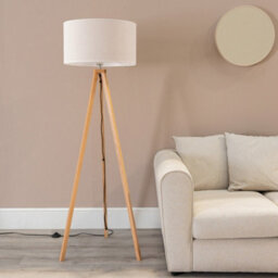 Valuelights Barbro Natural Tripod Floor Lamp With White Trim Drum Shade And Bulb - thumbnail 2