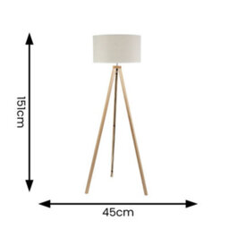 Valuelights Barbro Natural Tripod Floor Lamp With White Trim Drum Shade And Bulb - thumbnail 4