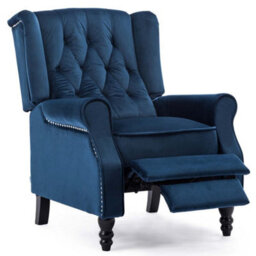 More4Homes Althorpe Pushback Wingback Fireside Recliner Armchair (Midnight Blue Velvet) - thumbnail 4