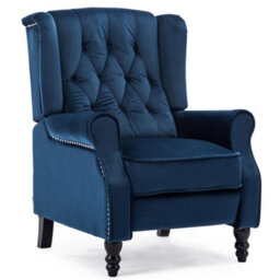 More4Homes Althorpe Pushback Wingback Fireside Recliner Armchair (Midnight Blue Velvet) - thumbnail 3