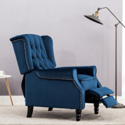More4Homes Althorpe Pushback Wingback Fireside Recliner Armchair (Midnight Blue Velvet)