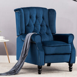 More4Homes Althorpe Pushback Wingback Fireside Recliner Armchair (Midnight Blue Velvet) - thumbnail 2