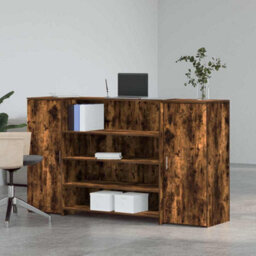 Berkfield Reception Desk Smoked Oak 180X50X103.5 Cm Engineered Wood - thumbnail 3