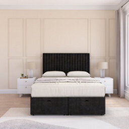 Sloomy Manhattan End Lift Ottoman Bed 4Ft6 With Sprung Memory Mattress - Black Plush & Headboard- Double - thumbnail 3