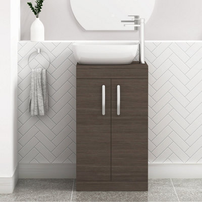 Royal Bathrooms 500mm Floor Standing Vanity Unit 2 Door Grey Elm & Countertop Basin - Elva - image 1