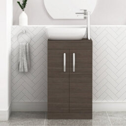 Royal Bathrooms 500mm Floor Standing Vanity Unit 2 Door Grey Elm & Countertop Basin - Elva - thumbnail 1