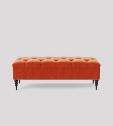 150Cm Safar Ottoman Bench With Storage And Turned Wooden Legs- Plush Velvet Shoes Bench - Burnt Orange Chesterfield Storage Bench - thumbnail 3
