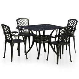 Berkfield 5 Piece Bistro Set Cast Aluminium Black - thumbnail 2