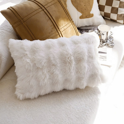 Thehotsale Elegant Soft Warm Plush Textured Throw Pillow Cover Pillowcase Without Insert 50Cm W X 30Cm D White - image 1