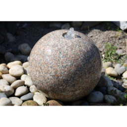 Buttercup Farm Polished Drilled Pinky Granite Sphere Water Feature With Pump, Light, Reservoir And Grid - 40Cm Dia