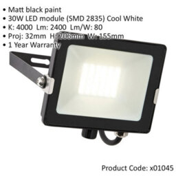 4 Pack Outdoor Waterproof Led Floodlight - 30W Cool White Led - Matt Black - thumbnail 2