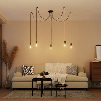 GoodHome Milne Spider Matt Black & Antique Brass 5 Lamp Pendant Ceiling Light, (Dia)2000mm - image 1