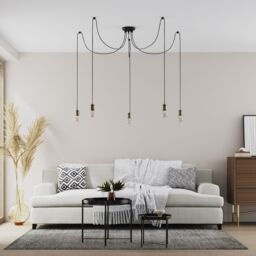 GoodHome Milne Spider Matt Black & Antique Brass 5 Lamp Pendant Ceiling Light, (Dia)2000mm - thumbnail 8