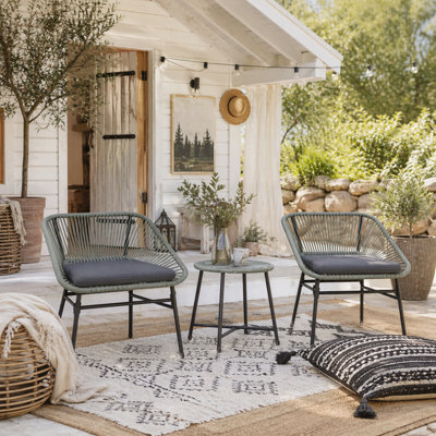 Wyld Haus Sorino 3-Piece Outdoor Rattan Bistro Set With Round Tempered Glass Table, Light Grey And Beige - image 1
