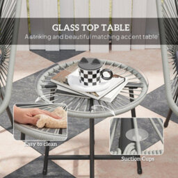 Wyld Haus Sorino 3-Piece Outdoor Rattan Bistro Set With Round Tempered Glass Table, Light Grey And Beige - thumbnail 7