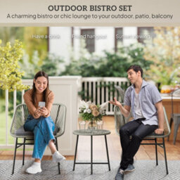 Wyld Haus Sorino 3-Piece Outdoor Rattan Bistro Set With Round Tempered Glass Table, Light Grey And Beige - thumbnail 4