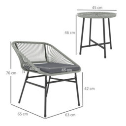 Wyld Haus Sorino 3-Piece Outdoor Rattan Bistro Set With Round Tempered Glass Table, Light Grey And Beige - thumbnail 3