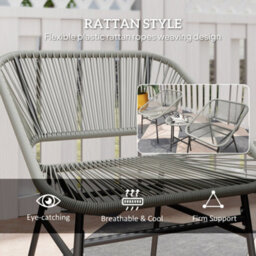 Wyld Haus Sorino 3-Piece Outdoor Rattan Bistro Set With Round Tempered Glass Table, Light Grey And Beige - thumbnail 5