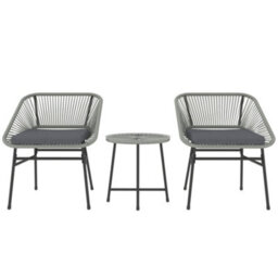 Wyld Haus Sorino 3-Piece Outdoor Rattan Bistro Set With Round Tempered Glass Table, Light Grey And Beige - thumbnail 2