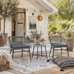 Wyld Haus Sorino 3-Piece Outdoor Rattan Bistro Set With Round Tempered Glass Table, Light Grey And Beige - thumbnail 1