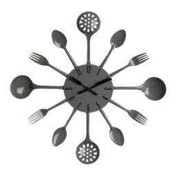 Orsina Grey Cutlery Wall Clock, Fun Analogue Clock With Cutter And Fork Hands, Decorative Wall Clock For Kitchen