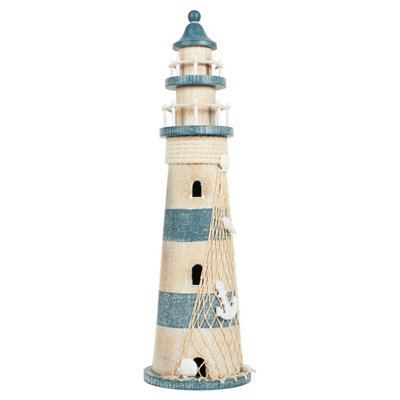 Biznest Coastal Décor Woodwash Lighthouse Ornament Rustic Vibe 54.5 X 16Cm Charming Beach-Inspired Home Décor Piece - image 1