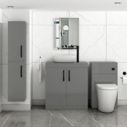 Royal Bathrooms Turin 800mm Floor Standing Vanity Unit 2 Door Indigo Grey Gloss & Countertop Basin - Elva With Matt Black Handle - thumbnail 2