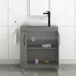 Royal Bathrooms Turin 800mm Floor Standing Vanity Unit 2 Door Indigo Grey Gloss & Countertop Basin - Elva With Matt Black Handle - thumbnail 3