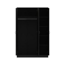 Fwstyle 3 Door Triple Mirrored Wardrobe Black Gloss Scratch Resistant Bedroom Furniture - thumbnail 7