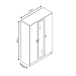 Fwstyle 3 Door Triple Mirrored Wardrobe Black Gloss Scratch Resistant Bedroom Furniture - thumbnail 9