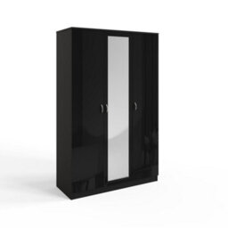 Fwstyle 3 Door Triple Mirrored Wardrobe Black Gloss Scratch Resistant Bedroom Furniture - thumbnail 3