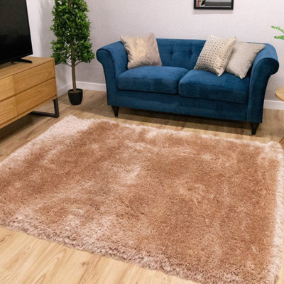 Beige Handmade Luxurious Plain Shaggy Sparkle Easy To Clean Rug For Living Room, Bedroom - 200Cm X 290Cm - image 1