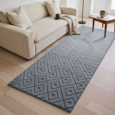 Moonlight Bedding Grey Geometric Rug 80X150Cm, Washable Non-Slip Soft High Low Pile Living Room Carpet - image 1