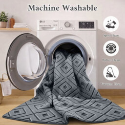 Moonlight Bedding Grey Geometric Rug 80X150Cm, Washable Non-Slip Soft High Low Pile Living Room Carpet - thumbnail 3