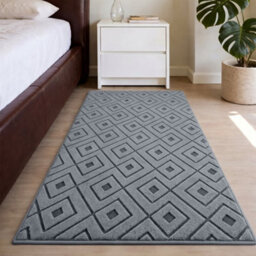 Moonlight Bedding Grey Geometric Rug 80X150Cm, Washable Non-Slip Soft High Low Pile Living Room Carpet - thumbnail 4