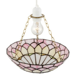 Happy Homewares Pale Pink Stained Glass Domed Tiffany Pendant Light Shade With Chains - thumbnail 4