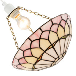 Happy Homewares Pale Pink Stained Glass Domed Tiffany Pendant Light Shade With Chains - thumbnail 5