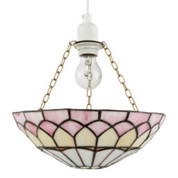 Happy Homewares Pale Pink Stained Glass Domed Tiffany Pendant Light Shade With Chains
