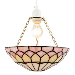 Happy Homewares Pale Pink Stained Glass Domed Tiffany Pendant Light Shade With Chains - thumbnail 2