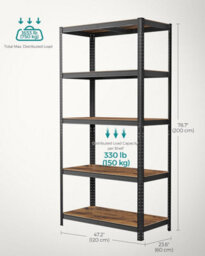 Songmics 5 Tier Shelving Unit, Rack, Industrial, Adjustable Shelves, For Living Room, Kitchen, Garage, Black & Rustic Brown - thumbnail 2