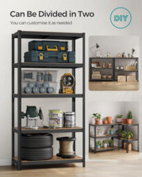 Songmics 5 Tier Shelving Unit, Rack, Industrial, Adjustable Shelves, For Living Room, Kitchen, Garage, Black & Rustic Brown - thumbnail 6