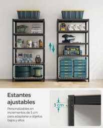 Songmics 5 Tier Shelving Unit, Rack, Industrial, Adjustable Shelves, For Living Room, Kitchen, Garage, Black & Rustic Brown - thumbnail 4