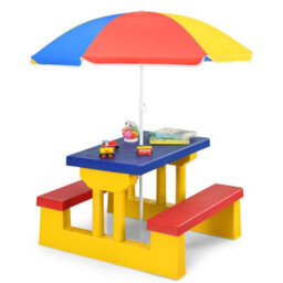 Costway Kids Picnic Table Bench Set Children Learning Eating Desk W/ Removable Umbrella - thumbnail 1