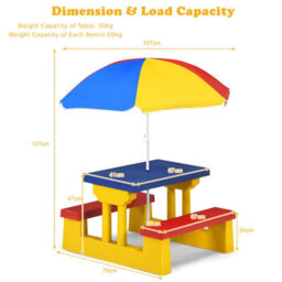 Costway Kids Picnic Table Bench Set Children Learning Eating Desk W/ Removable Umbrella - thumbnail 2